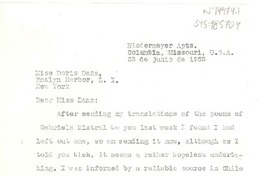 [Carta] 1953 jun. 23, Columbia, Missouri, U.S.A. [a] Doris Dana, Roslyn Harbor, New York, [Estados Unidos]