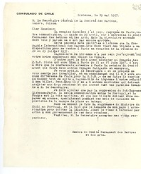 [Carta] 1937 mai 19, Lisbonne, [Portugal] [a] M. le Secrétaire Général de la Societé des Nations, Geneve, Suisse