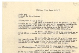 [Carta] 1937 mayo 25, Lisboa, [Portugal] [al] Señor don Dofreal da Costa Braga, Porto, [Portugal]