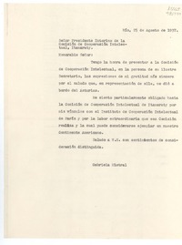 [Carta] 1937 ago. 25, Río, [Brasil] [al] Señor Presidente Interino de la Comisión de Cooperación Intelectual, Itamaraty