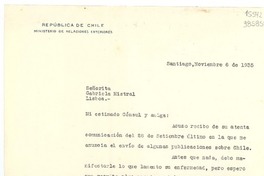 [Carta] 1935 nov. 6, Santiago, [Chile] [a] Señorita Gabriela Mistral, Lisboa