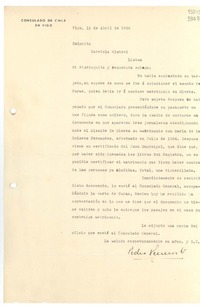 [Carta] 1936 abr. 16, Vigo, [España] [a] Señorita Gabriela Mistral, Lisboa