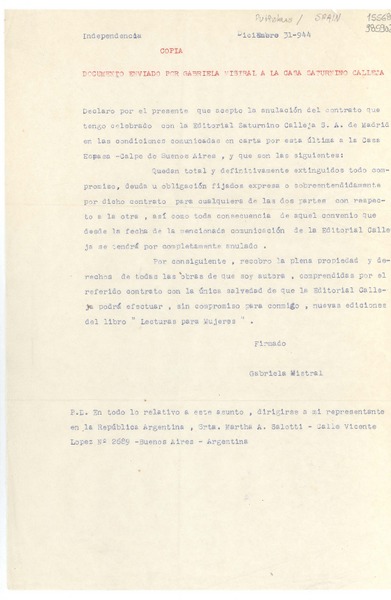 [Carta] 1944 dic. 31 [a] Casa Saturnino Calleja