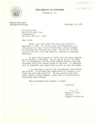 [Carta] 1970 sep. 11, [Washington, Estados Unidos] [a] Doris Dana, Bridgehampton, New York, [Estados Unidos]
