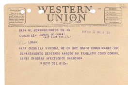 [Telegrama] 1947 Aug. 14, Washington DC, [EE.UU.] [a la] Consul of Chile, 427 East 5th st., Los A., [EE.UU.]