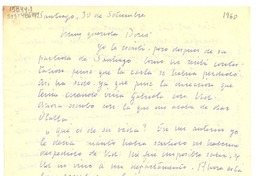 [Carta] 1960 set. 30, Santiago, [Chile] [a] Doris [Dana]