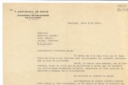 [Carta] 1949 jul. 5, Santiago, [Chile] [a] Señorita Gabriela Mistral, Hotel México, Jalapa, Veracruz, México