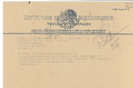 [Telegrama] 1949 jul. 14, México D. F. [a] Gabriela Mistral, Jalapa, Ver.