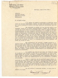 [Carta] 1949 ene. 15, República de Chile, Ministerio de Relaciones Exteriores, Santiago, Chile [a la] Señorita Gabriela Mistral, Embajada de Chile, [México]