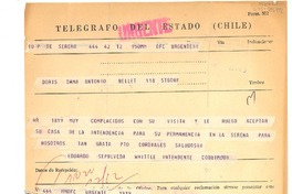 [Telegrama] [1965 dic. 20?], Coquimbo, [Chile] [a] Doris Dana, Santiago, [Chile]