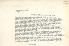 [Telegrama] 1953 feb. 26, Santiago, [Chile] [a] Gabriela Mistral, Miami, [EE.UU.]