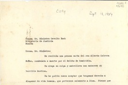 [Carta] 1954 Sept. 12, Las Torcazas 242, Santiago de Chile [al] Excmo. Sr. Ministro Osvaldo Koch, Ministerio de Justicia, Moneda, [Santiago, Chile]