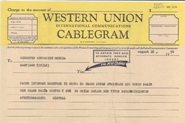 [Telegrama] 1954 Aug. 18, Spruce Street, Roslyn Harbor, L.I., [EE.UU.] [al] Ministro Educación, Moneda, [Chile]