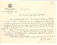 [Carta] 1933 sept. 7, [España] [al] Sr. Cónsul General de Chile, [España]