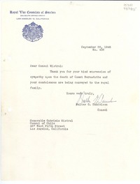 [Oficio] N° 406, 1948 Sept. 22, Los Angeles 13, California, [EE.UU.] [a la] Honorable Gabriela Mistral, Consul of Chile, 427 West Fifth Street, Los Angeles, California, [EE.UU.]