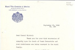 [Oficio] N° 406, 1948 Sept. 22, Los Angeles 13, California, [EE.UU.] [a la] Honorable Gabriela Mistral, Consul of Chile, 427 West Fifth Street, Los Angeles, California, [EE.UU.]