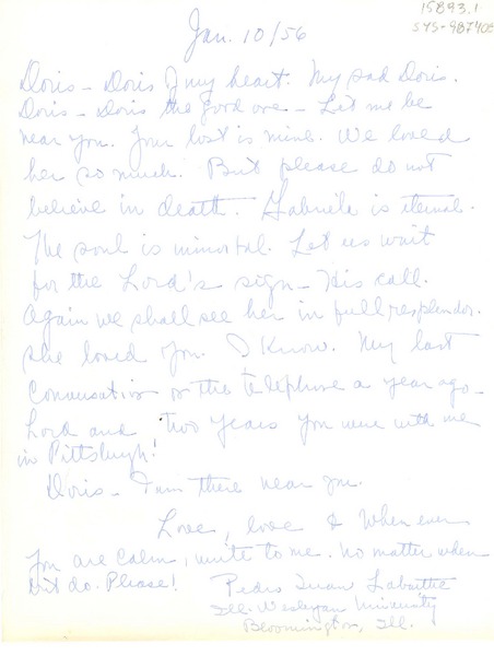 [Carta] 1956? ene. 10, Ill. Wesleyan University, [Illinois, Estados Unidos] [a] Doris Dana.
