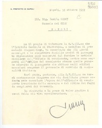 [Carta] 1951 ott. 30, Napoli, [Italia] [a] Ill. Sig. Lucila Godoy, Console del Cile, Napoli