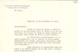 [Carta] 1951 nov. 23, Nápoles, [Italia] [a] Señora Doña Lucila Godoy, Cónsul de Chile, Nápoles