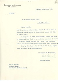[Carta] 1951 nov. 30, Napoli, [Italia] [a] Eccma. Signora D. Lucila Godoy, Console del Chile a Napoli