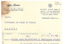 [Carta] 1952 sett. 15, Milano, [Italia] [al] Spett. Consulado de Chile in Italia, Napoli