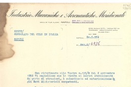 [Carta] 1952 sett. 24, Napoli, [Italia] [al] SpettConsolato del Cile in Italia, Napoli