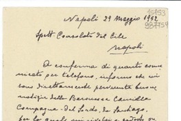 [Carta] 1952 magg. 29, Napoli, [Italia] [a] Consolato del Chile, Napoli