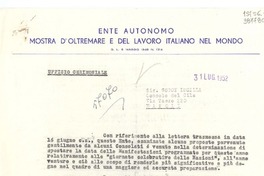 [Carta] 1952 luglio 31, Napoli, [Italia] [a] Sig. Godoy Lucilla, Console del Cile, Napoli