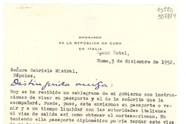 [Carta] 1952 dic. 3, Roma, [Italia] [a] Señora Gabriela Mistral, Nápoles
