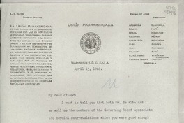 [Carta] 1946 Apr. 15, Washington, D. C., E.U.A. [a la] Señorita Gabriela Mistral, Consulate of Chile, Los Angeles, California, [EE.UU.]