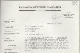 [Carta] 1955 feb. 21, New York, [Estados Unidos] [a] Miss Gabriela Mistral, 15 Spruce Street, Rosly Harbor, Long Island