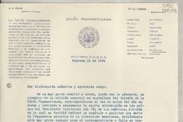 [Carta] 1934 feb. 15, Washington, D. C., E.U.A. [a] Señorita doña Gabriela Mistral, Cónsul de Chile, Madrid, España