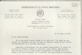 [Carta] 1954 jun. 30, Washington 6, D. C., E. U. A. [a la] Srta. Gabriela Mistral, co D. Dana, 15 Spruce Street, Roslyn Harbor, L. I., New York, [EE.UU.]