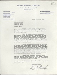[Carta] 1950 oct. 19, Washington D. C., [Estados Unidos] [a] Gabriela Mistral, Cónsul de Chile, Veracruz, México