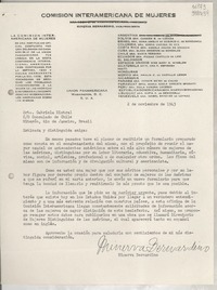 [Carta] 1943 nov. 2, Washington D. C., Estados Unidos [a] Srta. Gabriela Mistral, Consulado de Chile, Niterón, Río de Janeiro, Brasil