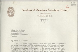 [Carta] 1950 Oct. 6, Washington D. C., [Estados Unidos] [a] Miss Doris Dana, Edificio Bahía, Apartado 338, Veracruz, Veracruz, México