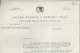 [Carta] 1946 mai 13, New York, [Estados Unidos] [a] Mademoiselle Gabriela Mistral, 770 Park Avenue, New York City