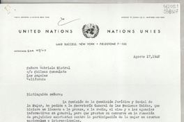 [Carta] 1948 ago. 17, New York, [Estados Unidos] [a] Señora Gabriela Mistral, Chilean Consulate Los Angeles, California