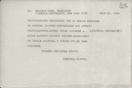 [Telegrama] 1954 July 12, [EE.UU.] [a] Grayson Kirk, President Columbia University, New York City, [EE.UU.]
