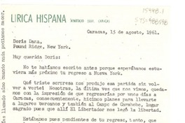 [Carta] 1961 ago 15, Caracas, [Venezuela] [a] Doris Dana, New York, [Estados Unidos]