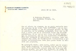 [Carta] 1934 abr. 25, [México] [a] Gabriela Mistral, Madrid, [España]