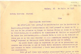 [Carta] 1938 jul. 25, Callao, [Perú] [a] Gabriela Mistral ]España?]