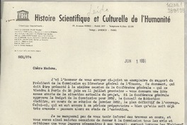 [Carta] 1951 jun. 1, Paris, [Francia] [a] Madame Gabriela Mistral, Casella 69, Rapallo, Liguria