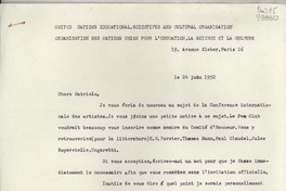 [Carta] 1952 juin 24, 19, Avenue Kleber, Paris 16, [France] [a] Chere Gabriela Mistral