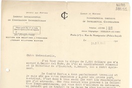 [Carta] 1933 juil 28, Paris, [Francia] [a] Mademoiselle Gabriela Mistral