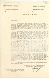 [Carta] 1934 mai 31, Genève, [Suisse] [a la] Mademoiselle Gabriela Mistral, a.b.s. du Consulat de Chile, Madrid, [Espagna]