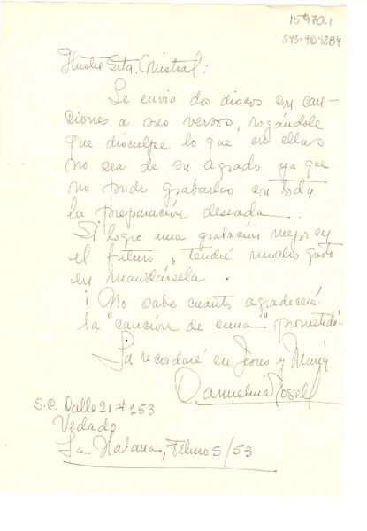 [Carta] 1953 feb. 5, La Habana, Cuba [a] Gabriela Mistral
