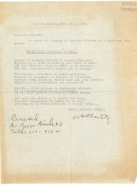 [Carta] 1940 abr. 15, Rio de Janeiro, [Brasil] [a] Gabriela Mistral, Petrópolis, [Brasil]