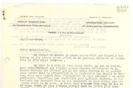 [Carta] 1934 août 1, Paris, Rue de Montpensier, [France] [a la] Mlle Gabriela Mistral, Consul du Chili, Madrid, [Espagna]