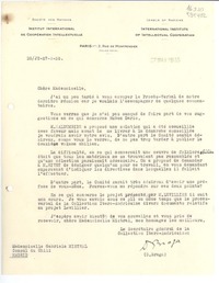 [Carta] 1935 mars 27, Paris, 2 Rue de Montpensier, [France] [a la] Mademoiselle Gabriela Mistral, Consul du Chili, Madrid, [Espagne]